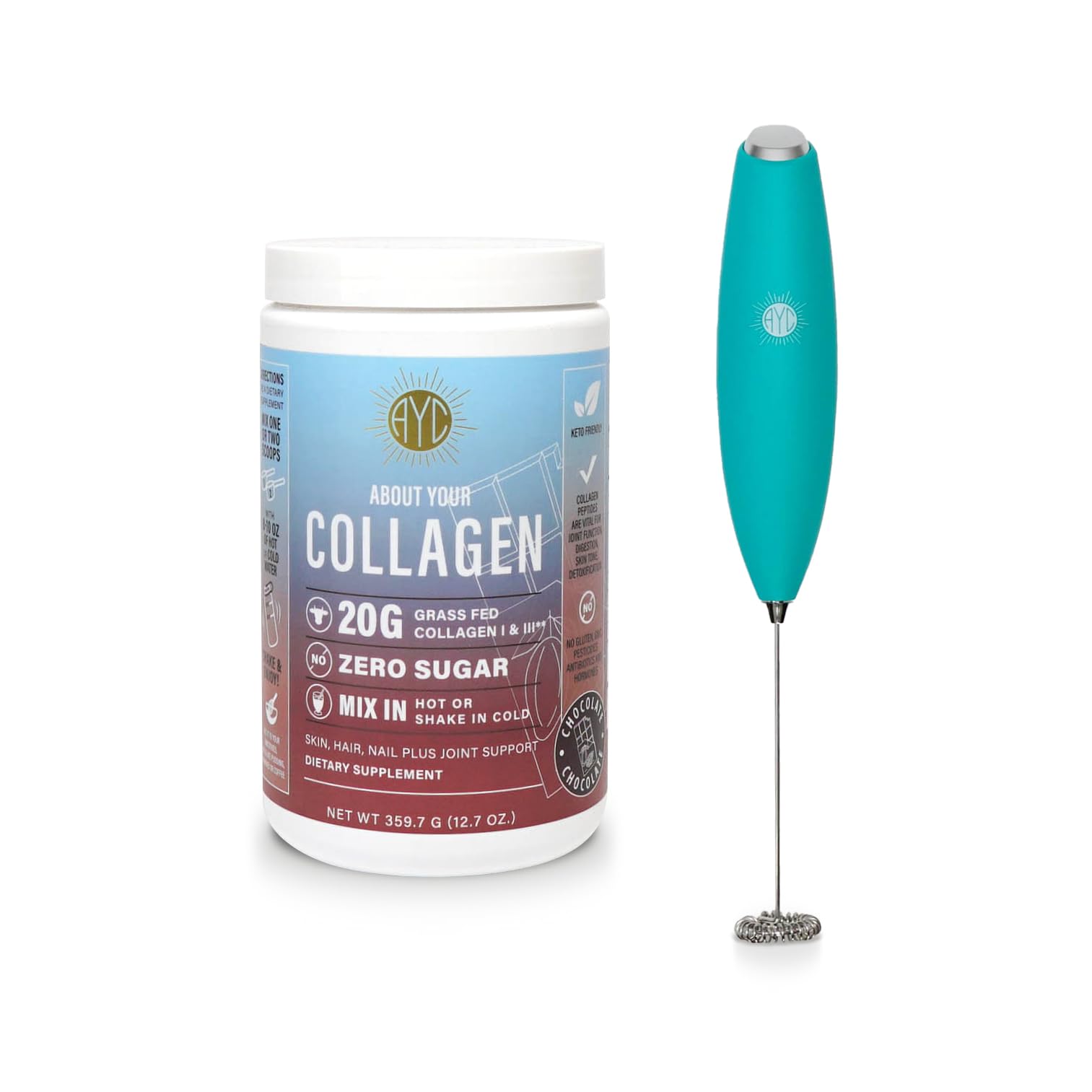 ABOUT YOUR COLLAGEN Chocolate Peptides Powder Grass Fed Hydrolyzed Type 1&3 Collagen 8.92 Ounce
