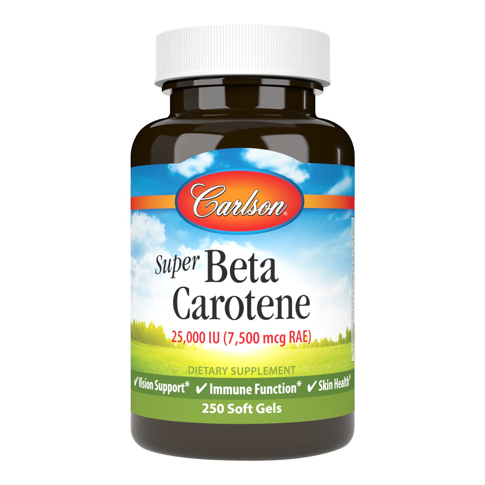 Carlson Super Beta Carotene Softgels, 25000 IU (15 mg), Vision Health, 250 Softgels