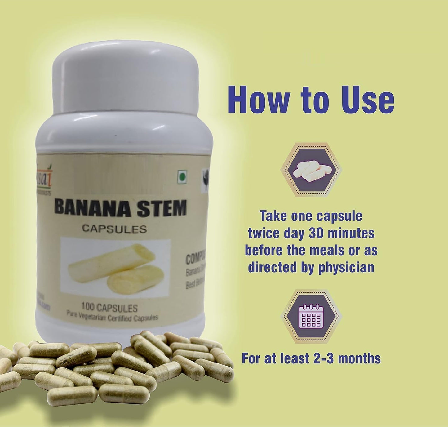 Generic Banana Stem Capsule 500mg, 100 Capsules