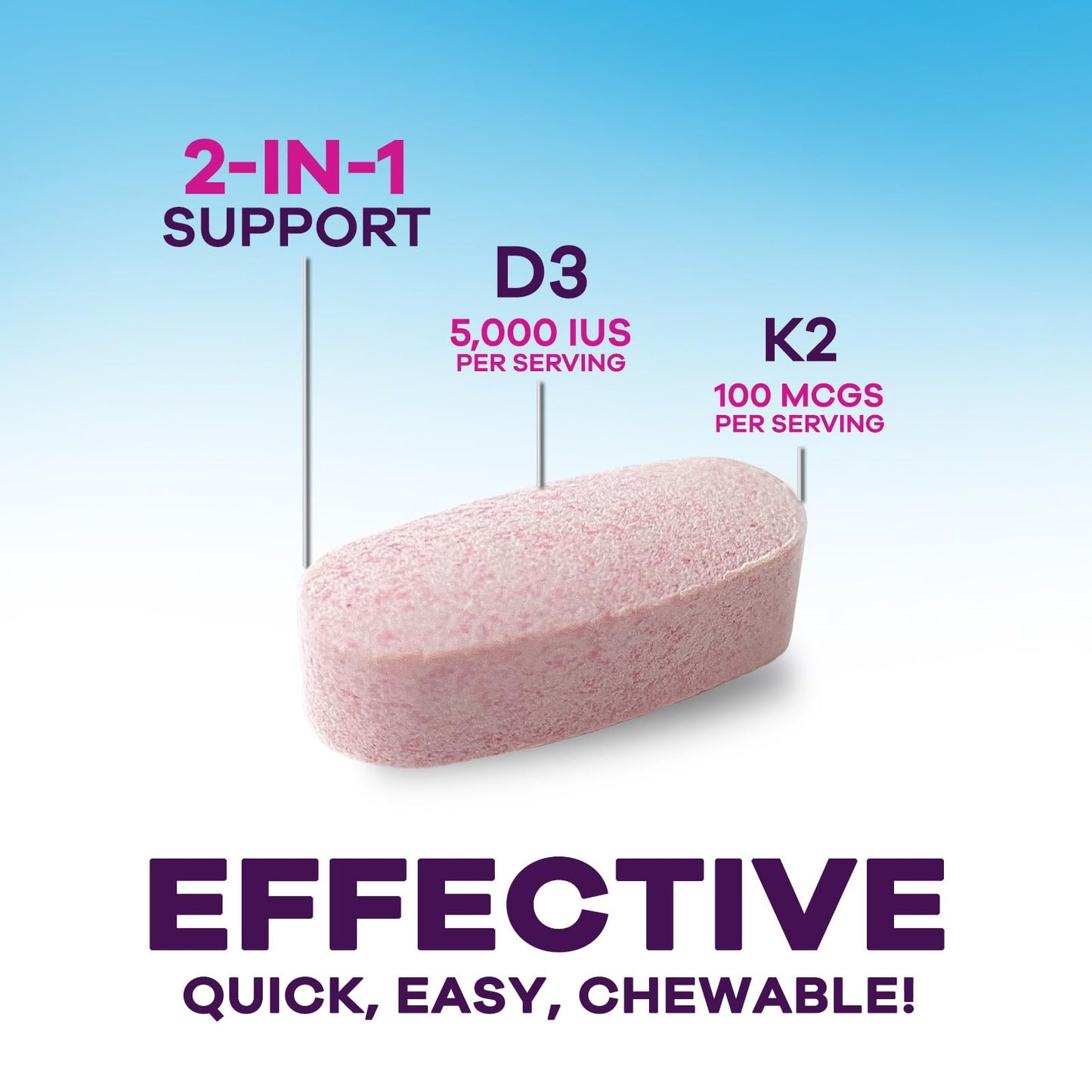 Nature's Peak Vitamin D3 K2 Tablet 5000 IU D3 & 100 mcg K2 MK-7 per Serving, 60 Count