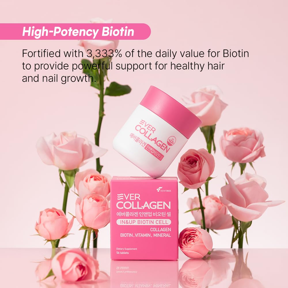 EVER COLLAGEN TIME Ever Collagen in&UP Biotin Cell Low Molecular Marine Fish Collagen Peptides with Vitamin Selenium, 56 Tablets
