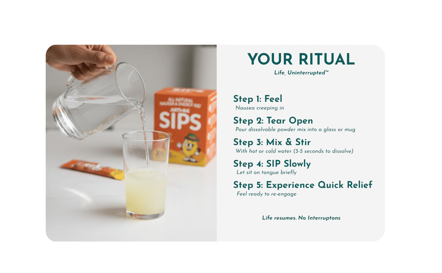 Anti-Na SIPS Life Dual-Action Nausea Relief+ Energy Support 2000mg Premium Ginger Dissolving Mix, 30 Packets