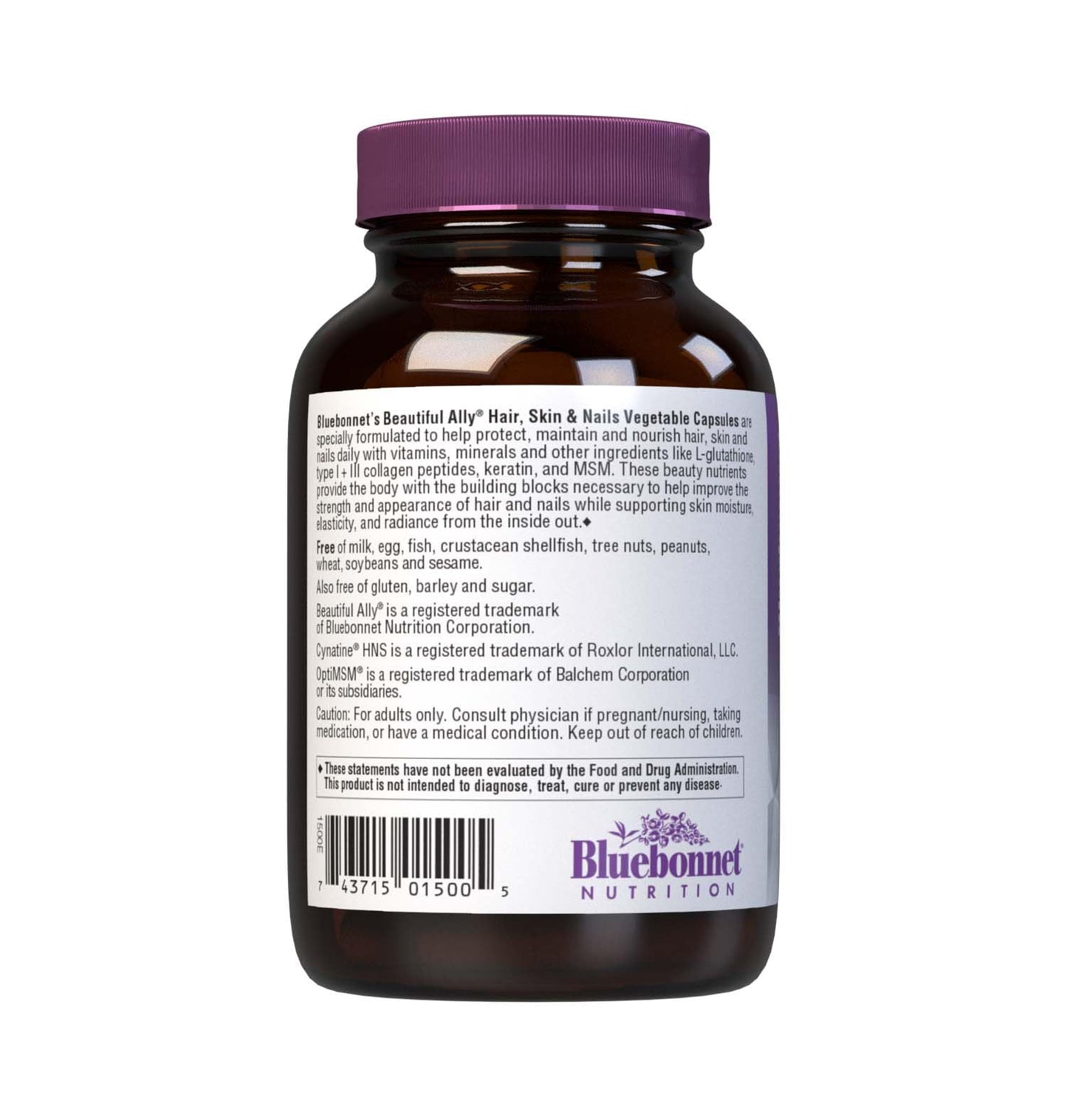 BlueBonnet Beautiful Ally Hair, Skin & Nails Collagen Peptides Type 1 & 3, Hydrolyzed from Grass-Fed Cows, 60 Capsules