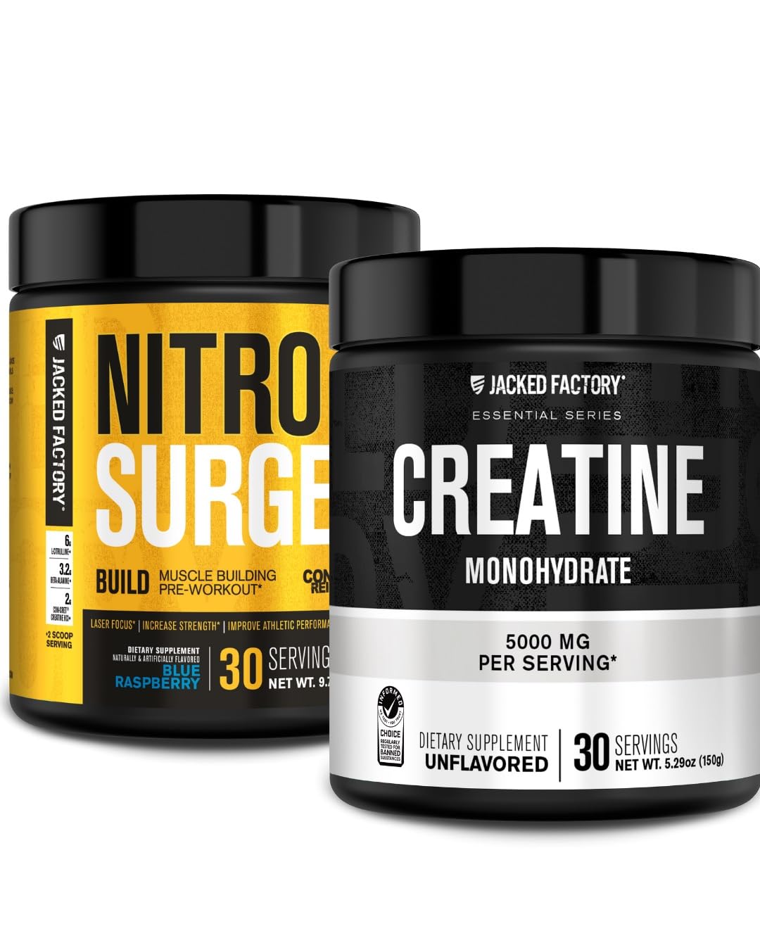 Jacked Factory Nitrosurge Build Pre Workout with Creatine and Creatine Monohydrate Powder, 15.02