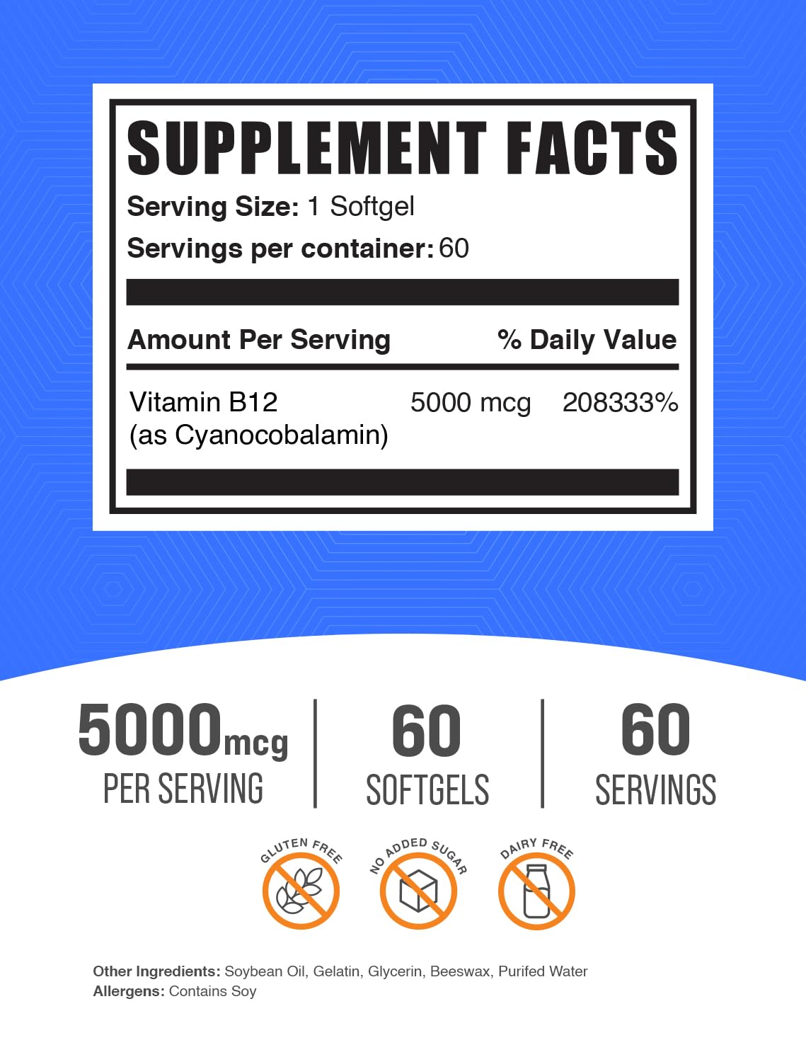 BulkSupplements Vitamin B12 5000 mcg Softgels, 60 Count