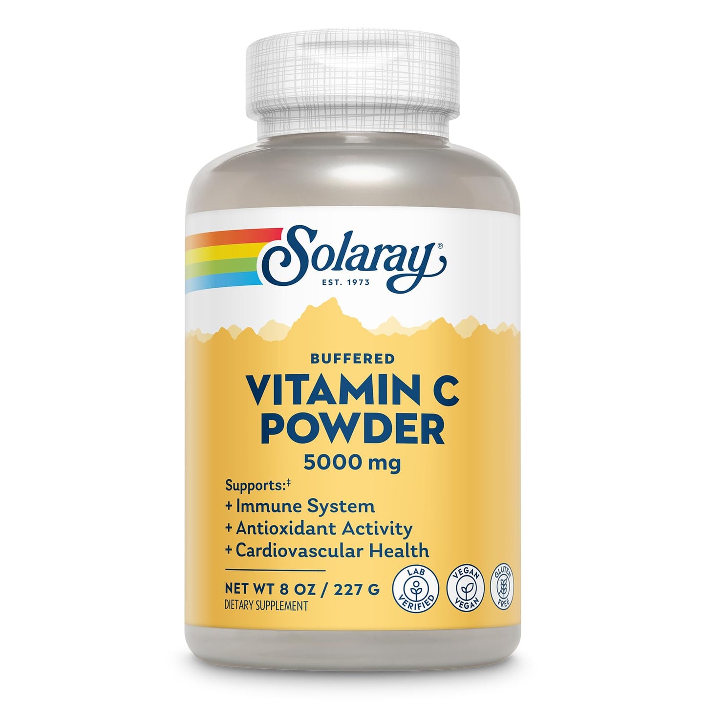 SOLARAY Vitamin C Powder 5000mg - Buffered Vitamin C with 570mg Calcium - Antioxidant and Immune Support, Vegan, Gluten Free, 8 oz