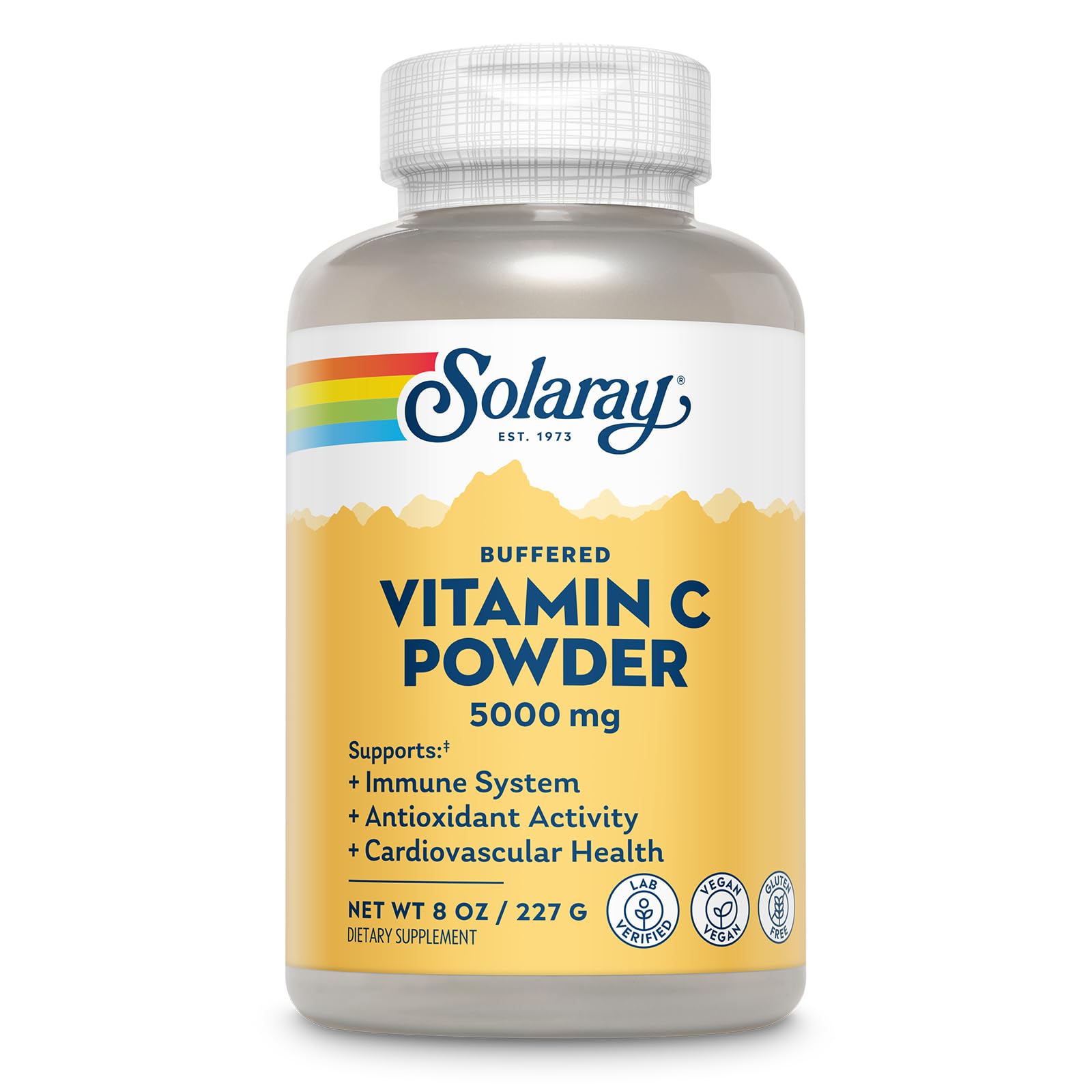 SOLARAY Vitamin C Powder 5000mg - Buffered Vitamin C with 570mg Calcium - Antioxidant and Immune Support, Vegan, Gluten Free, 8 oz
