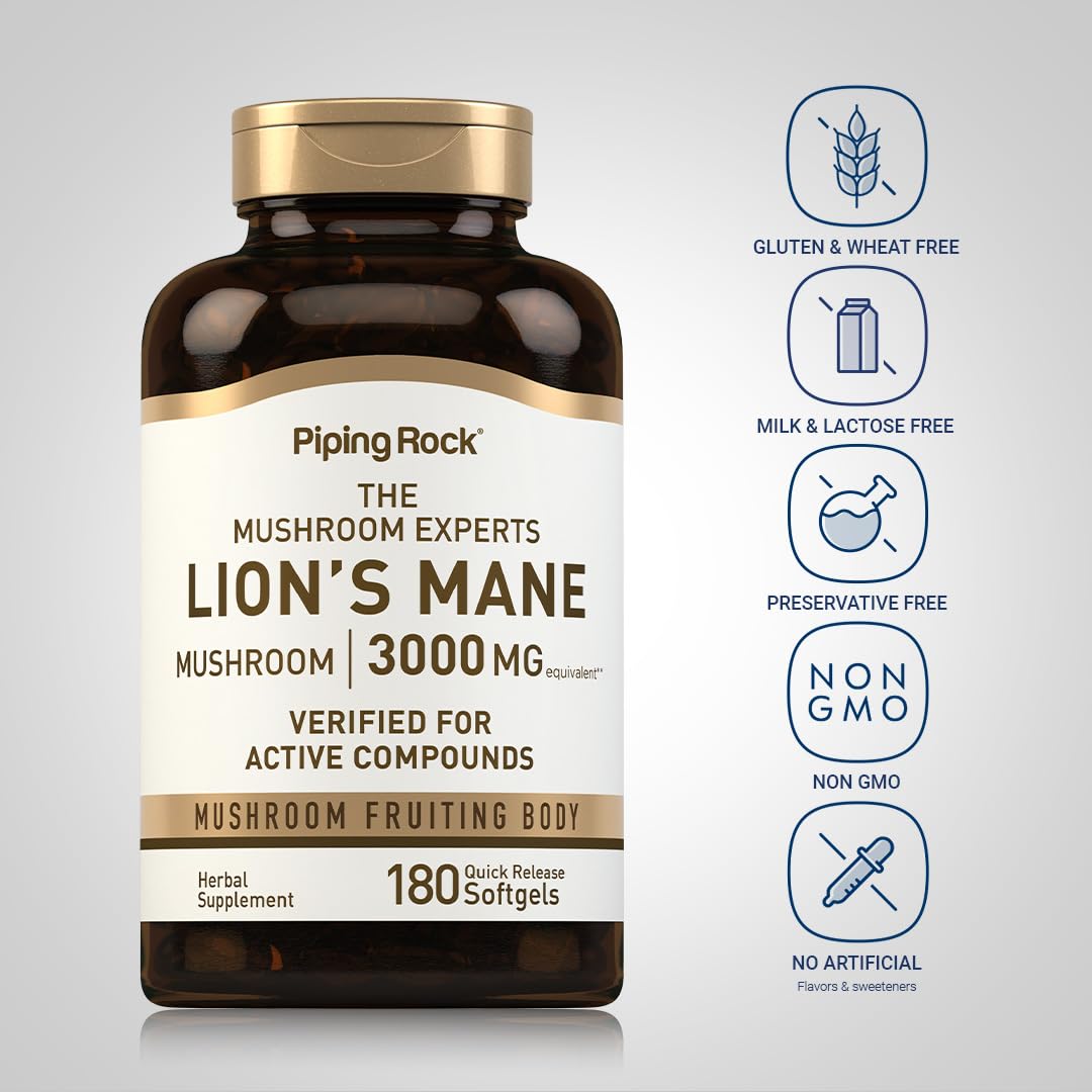 Piping Rock Lions Mane Supplement Softgel Capsules 180