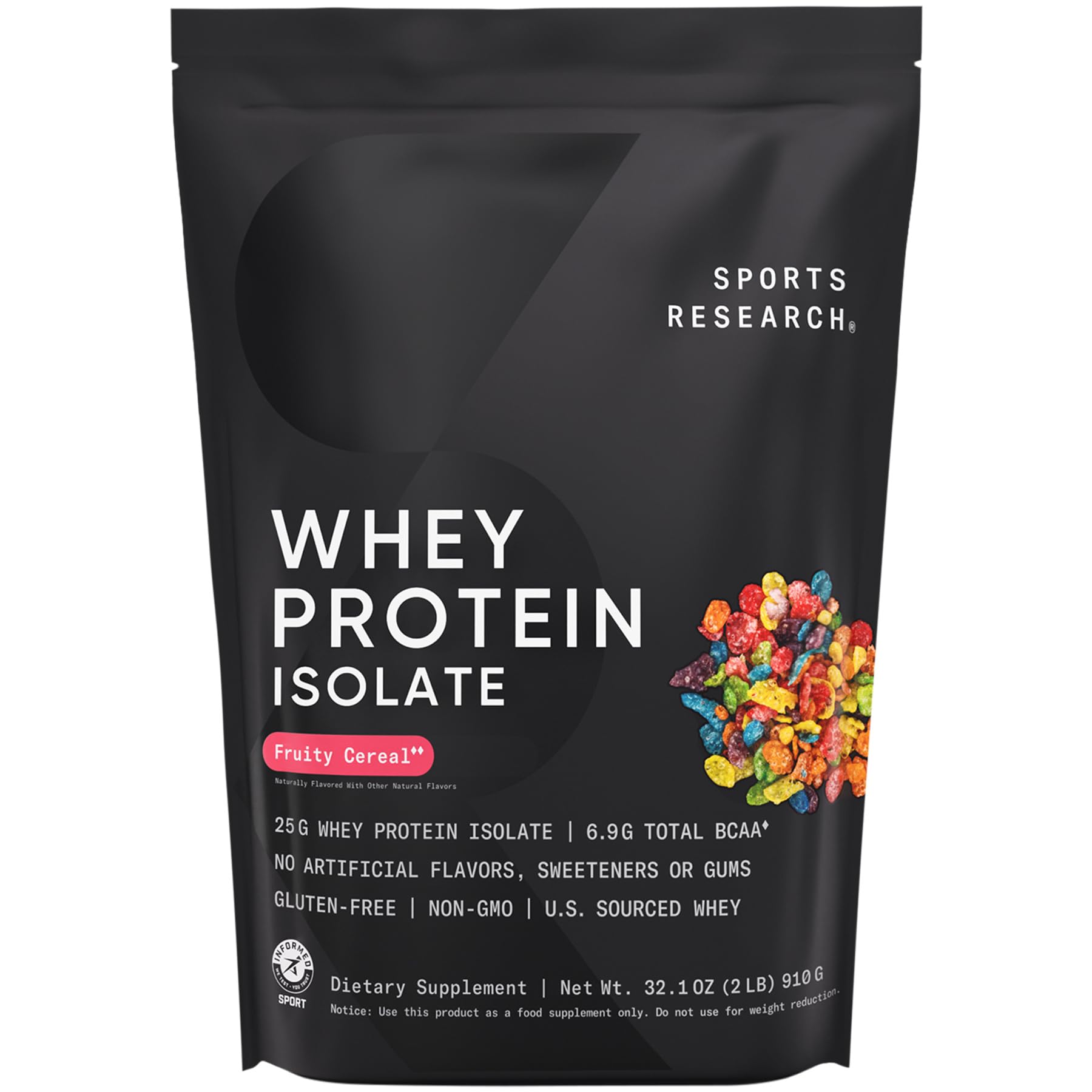 Sports Research 100% Whey Protein Isolate Fruity Cereal Powder 32.1 oz