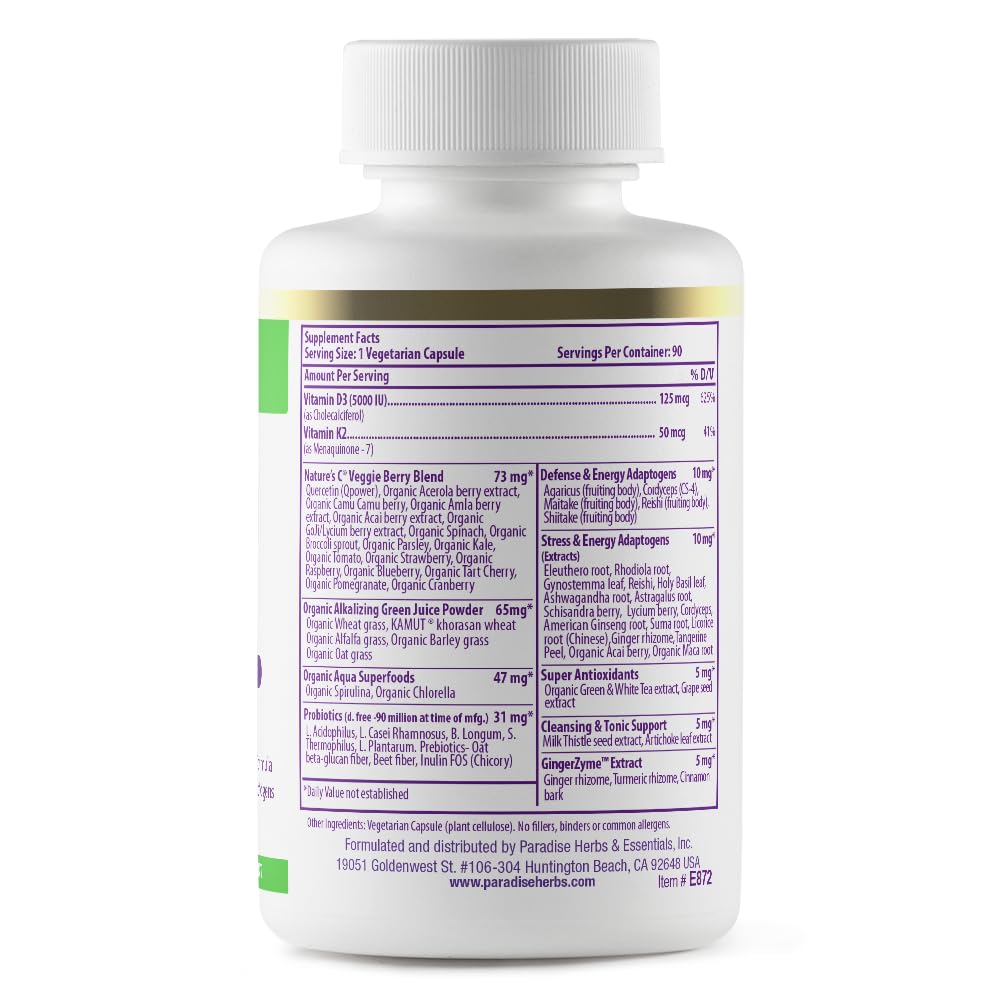Paradise Herbs Earth's Blend Vitamin D3 + K2, 90 Vegetarian Capsules