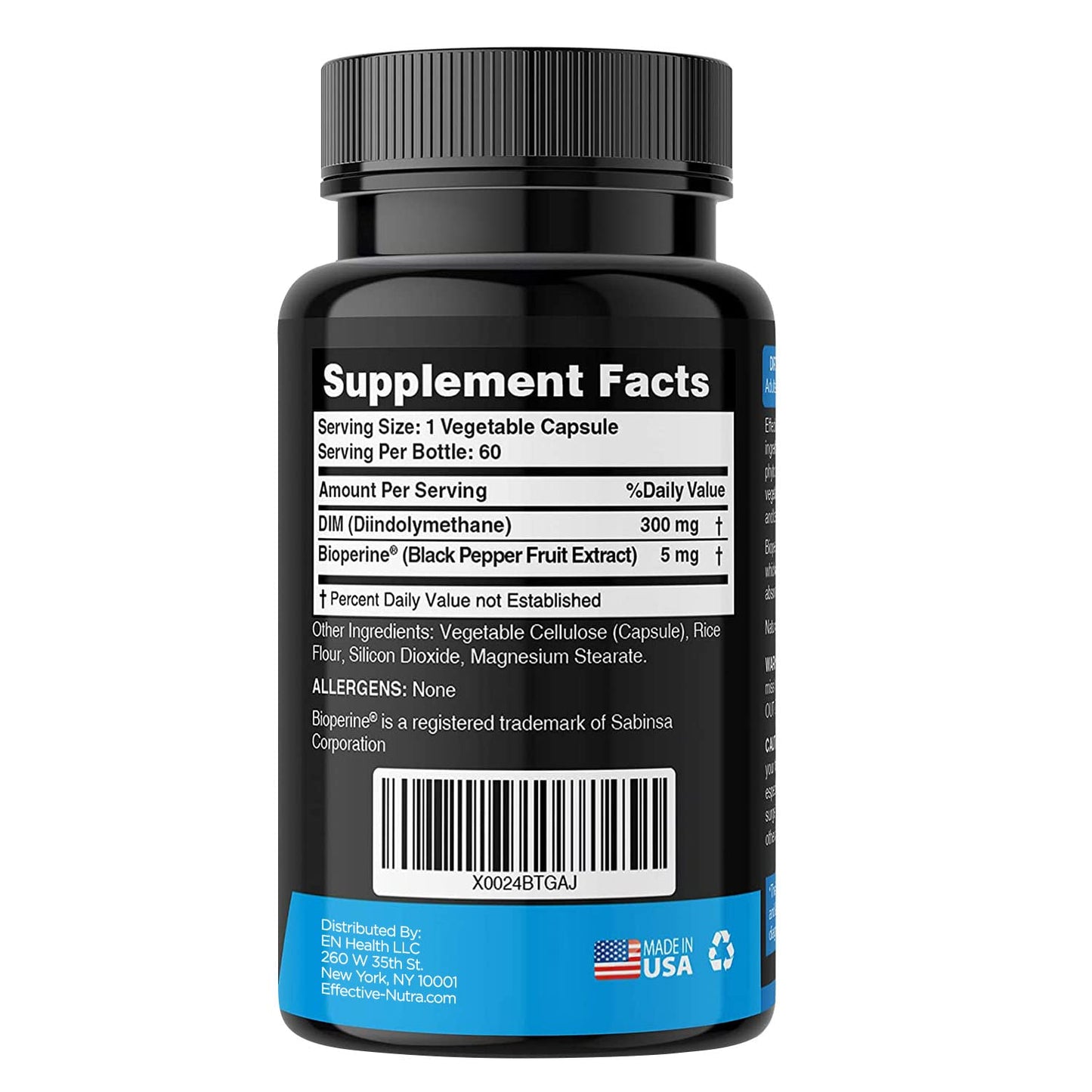 Effective Nutra DIM Supplement 300mg + BioPerine, Extra Strength Estrogen Blocker for Men & Hormone Balance for Women - Diindolylmethane, 60 Capsules