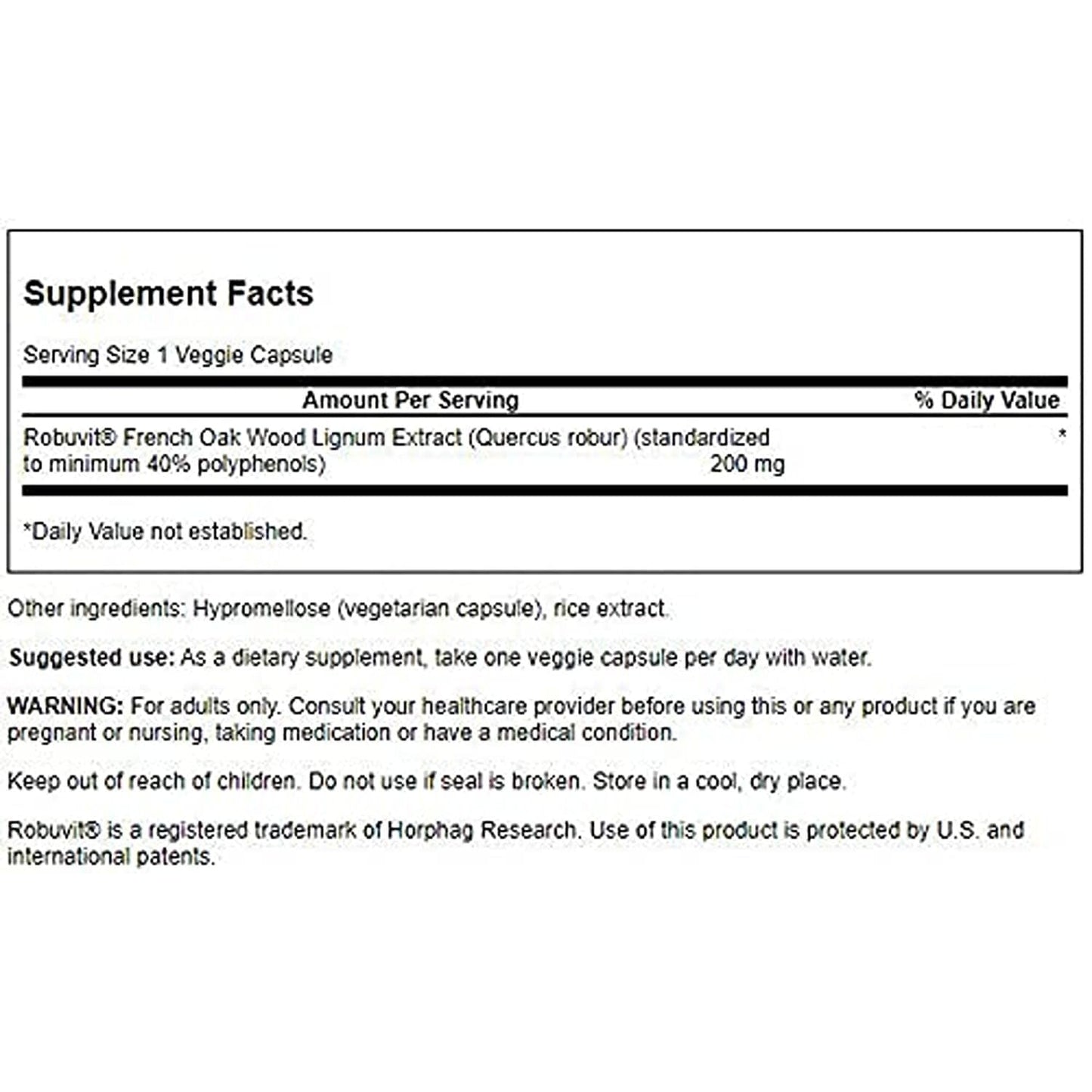 Swanson Robuvit French Oak Wood Extract 200 Milligrams Capsules, 60 Count