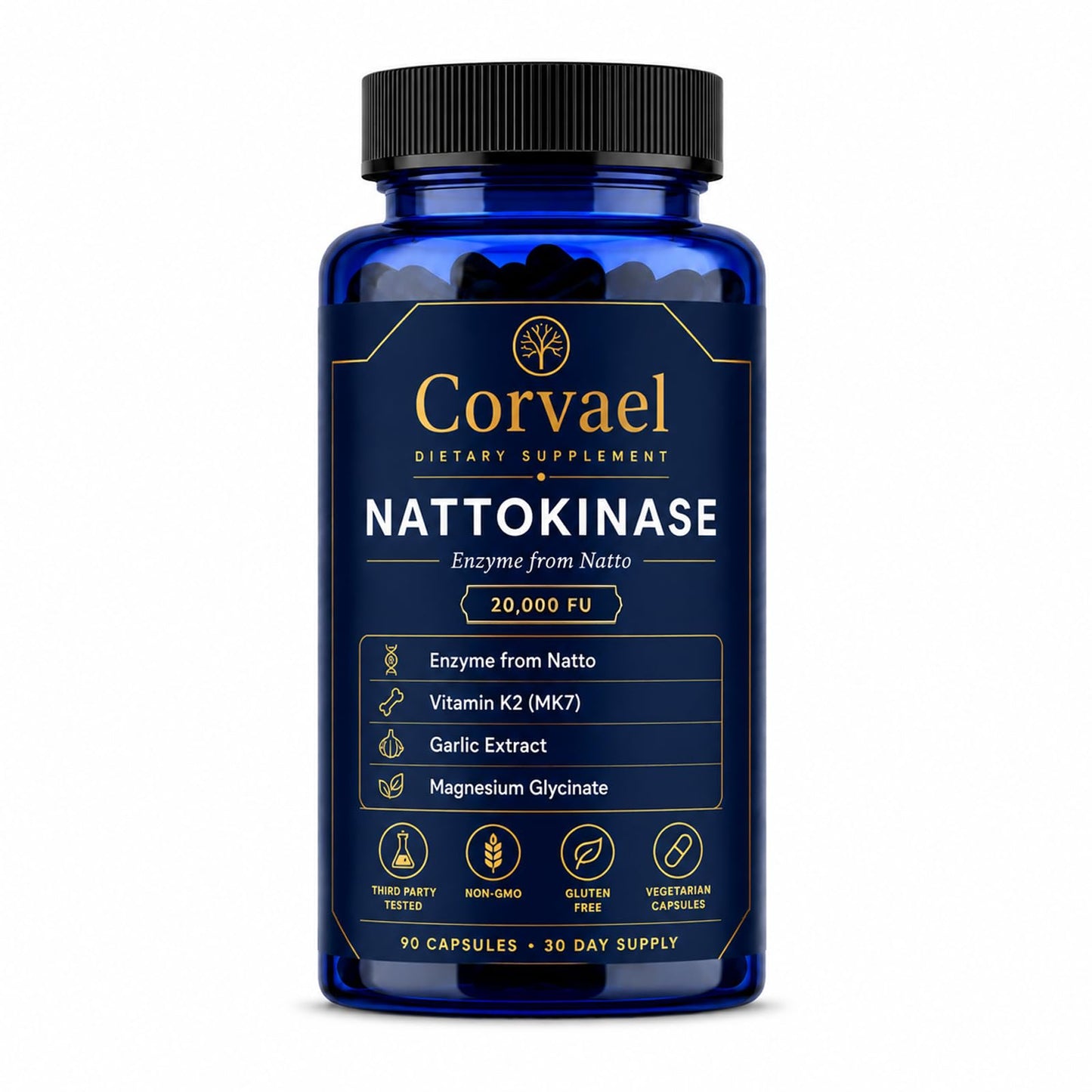 GMDPFHV Corvael Nattokinase Fibrinolytic Complex, Corvael Nattokinase 20000 FU, 91 Capsules