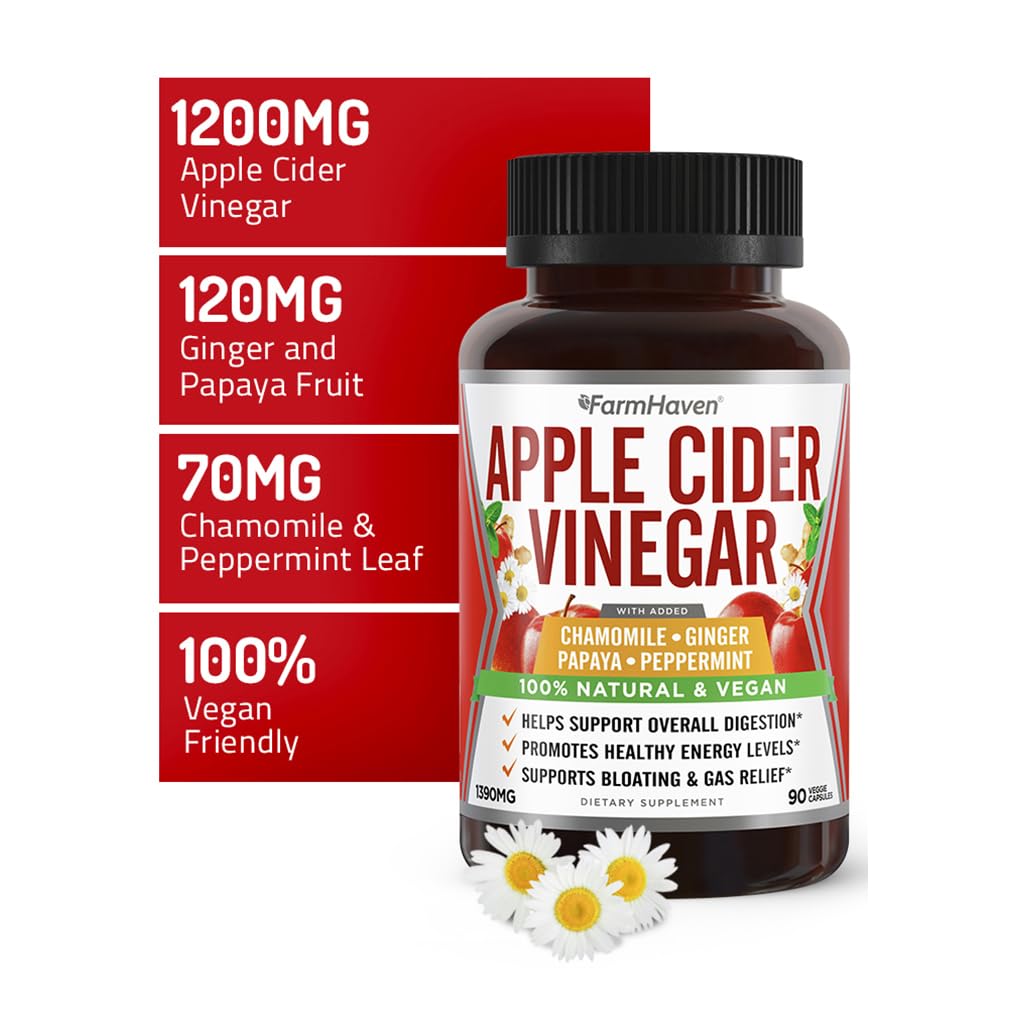 FarmHaven Apple Cider Vinegar 1390mg Capsules with Ginger, Papaya & Chamomile, Supports Digestion & Immunity, Non-GMO & 100% Natural, 450 Capsules