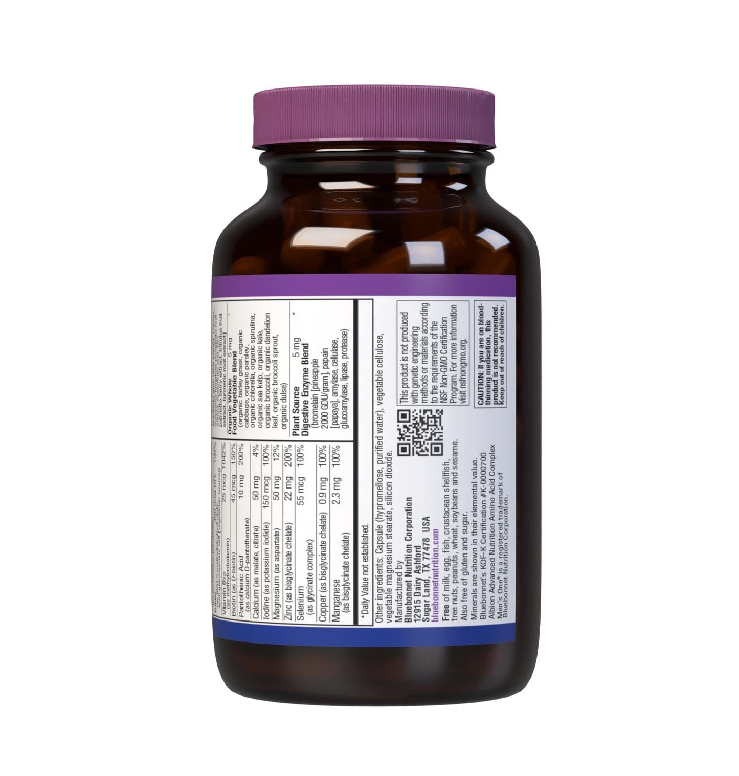 BlueBonnet Men's One 40+ Whole Food-Based Multivitamin Capsules, 60 Count