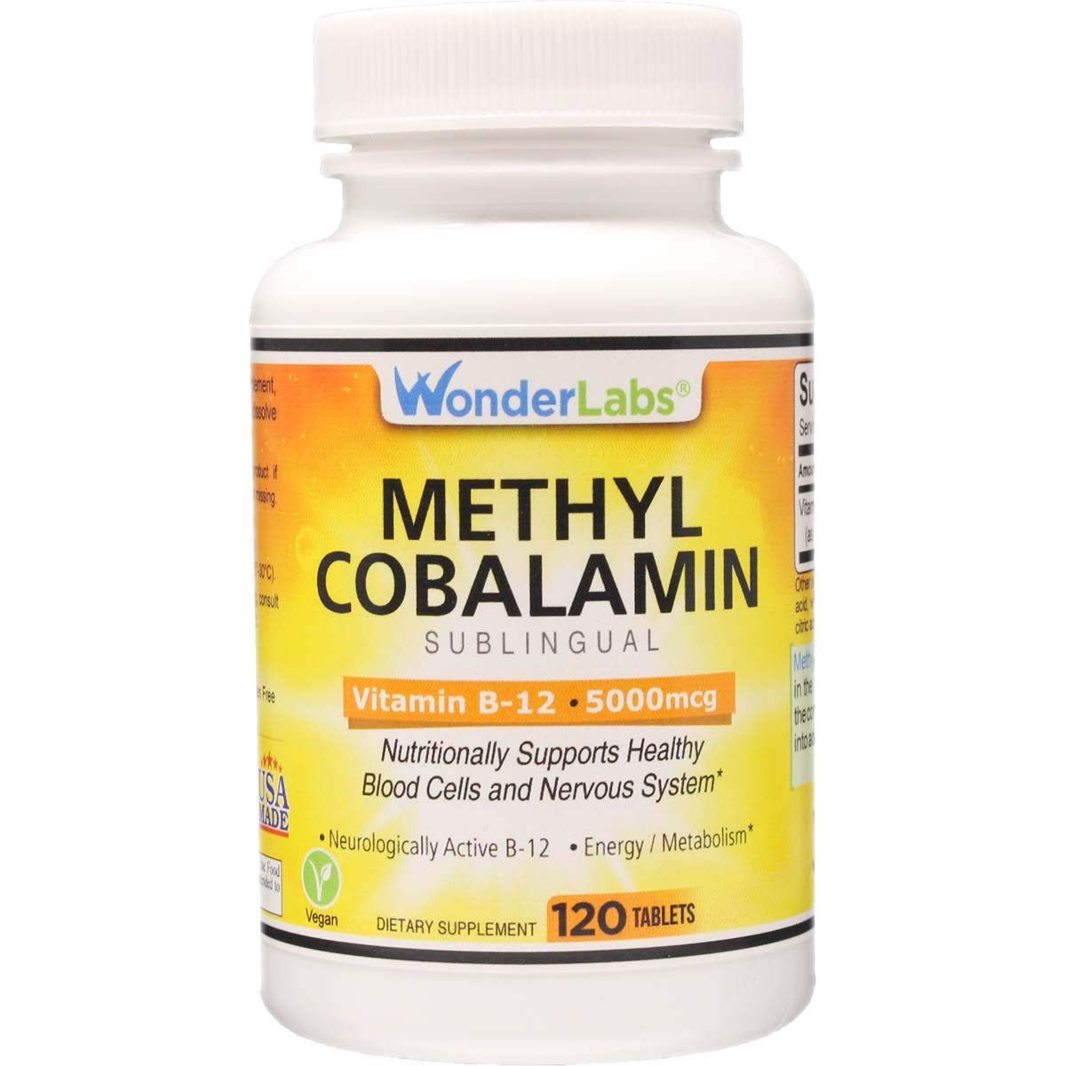 Wonder Laboratories Maximum Strength Methylcobalamin Vitamin B-12 Sublingual 5,000mcg 120 Tablets