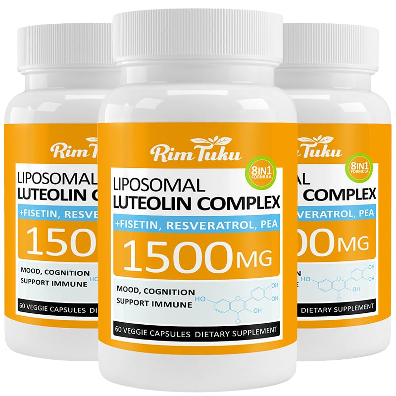 RimTuku Liposomal Luteolin Supplement 1500mg 8-in-1 Formula with Fisetin, Pea, Turmeric for Brain Health, 180 Capsules