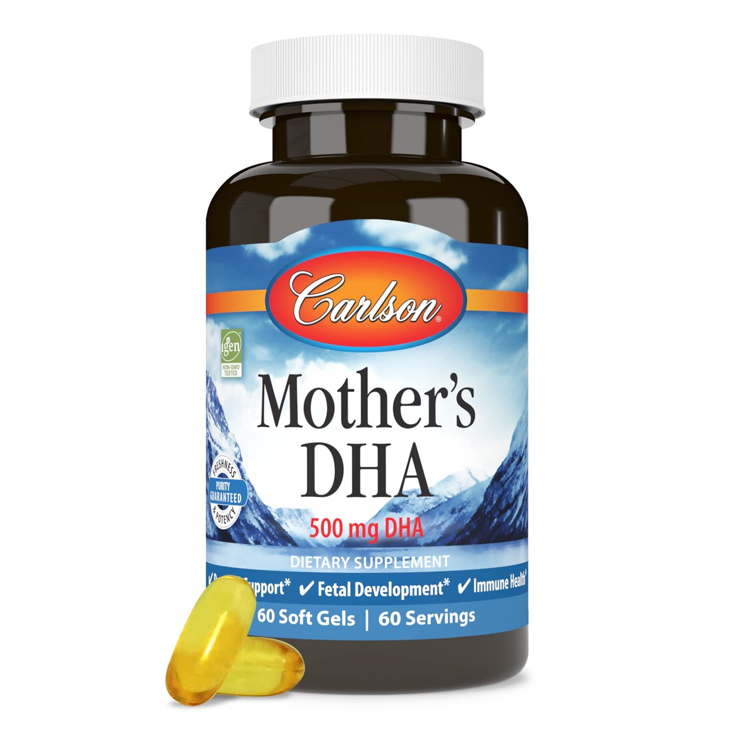 Carlson Mother's DHA 500 mg DHA Prenatal Support, Fetal Development & Immune Health, 60 Softgels