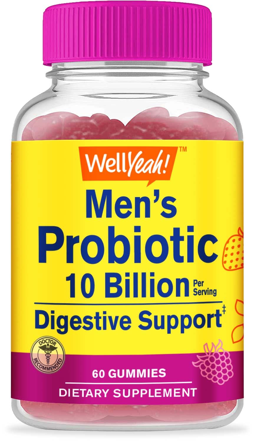 WellYeah Probiotic Gummies for Men with 10 Billion CFUs, Restore Natural Digestive Balance, Reduce Gas, Bloating, and Irregularity, Gluten Free, Non-GMO, Vegetarian Gummies, 60 Count