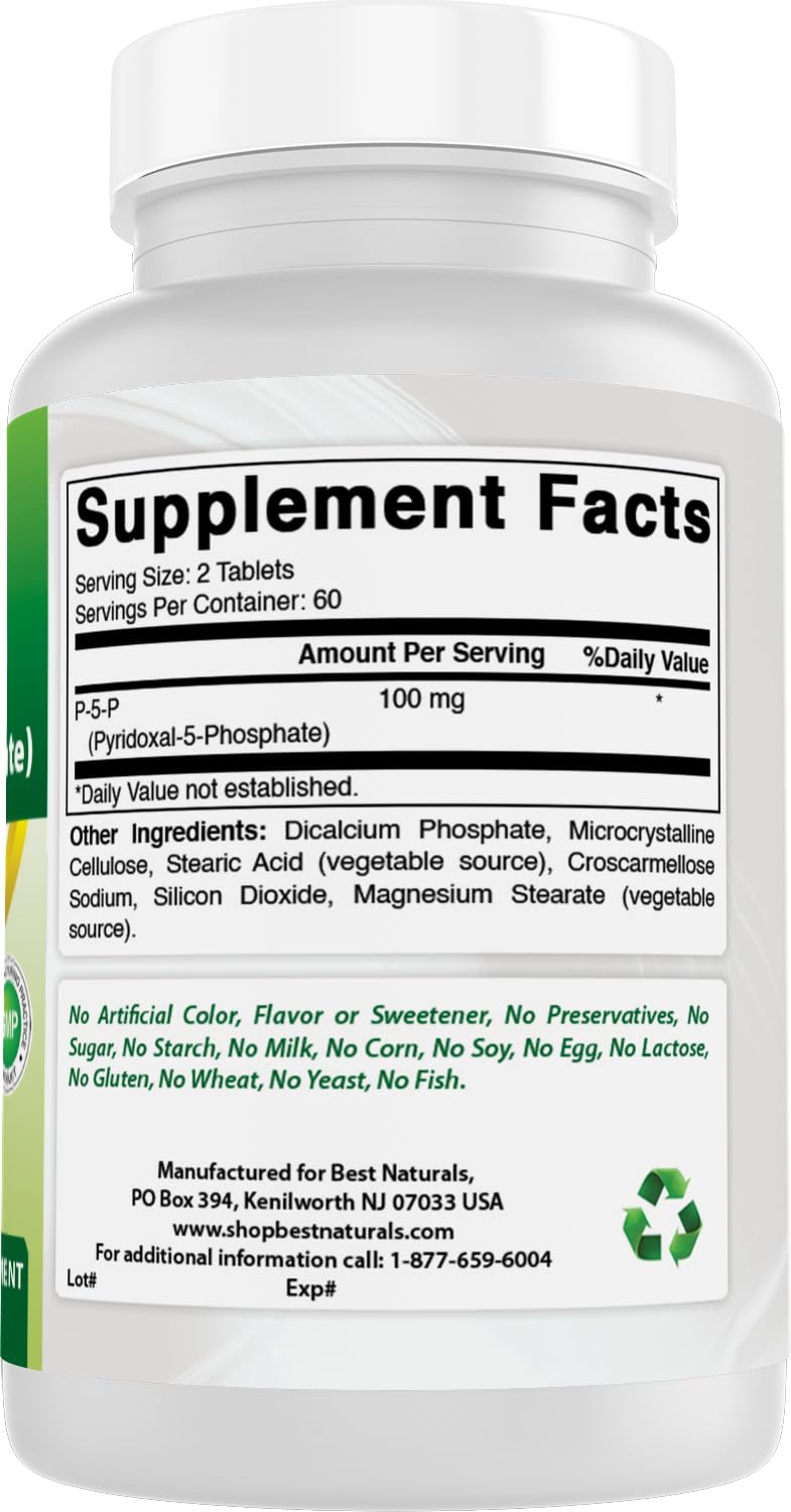 Best Naturals P5P Vitamin B6 (Pyridoxal 5 Phosphate) 100 mg/Serving Tablets, 240 Tablets