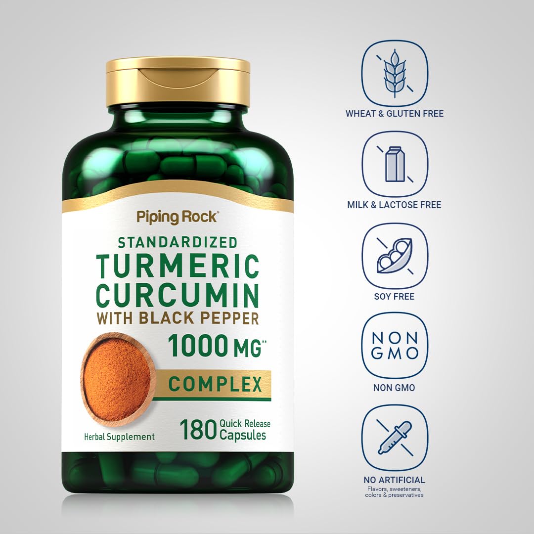 Piping Rock Turmeric Curcumin with Black Pepper Extract Capsules, 180 Count