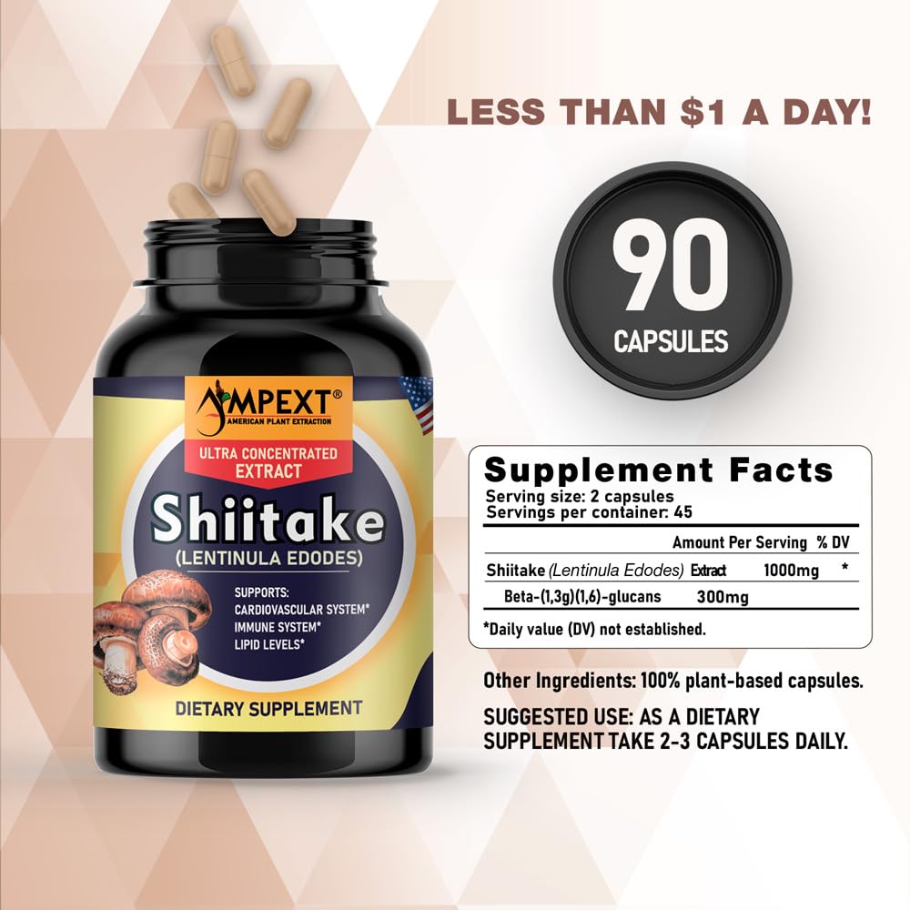 AMPEXT Shiitake Mushroom Extract Capsule, 90 Veg Caps