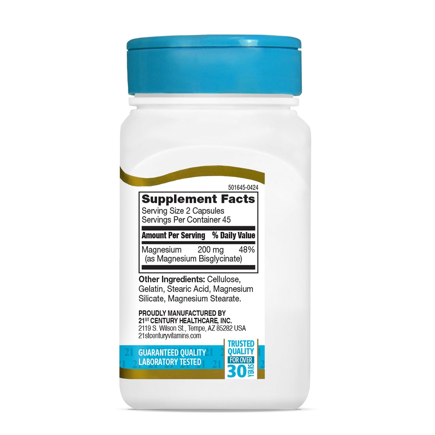 21st Century Magnesium Glycinate 200 mg Capsules, 90 Count