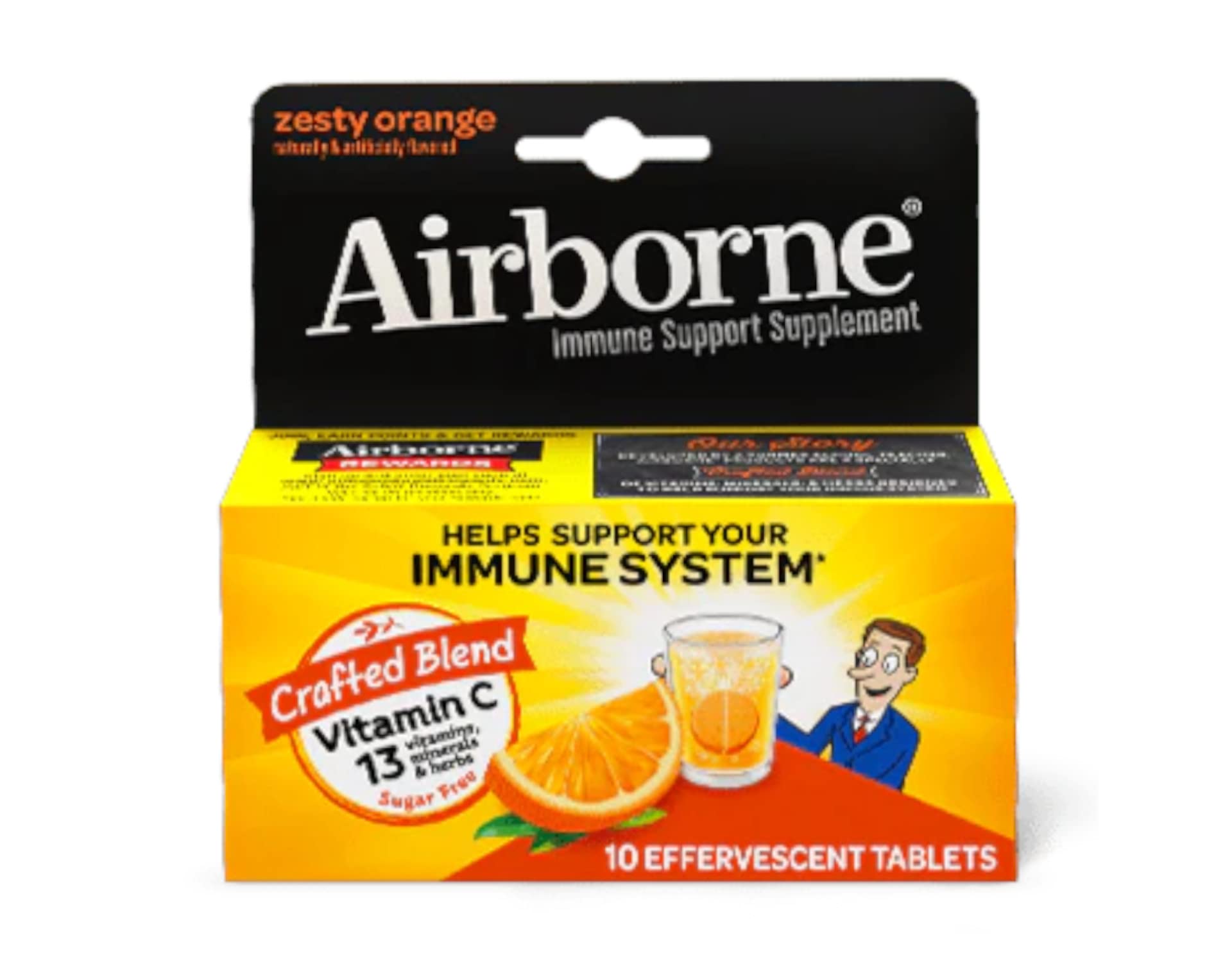 Reckitt Airborne Zesty Orange Effervescent Tablets, 110 Tablets