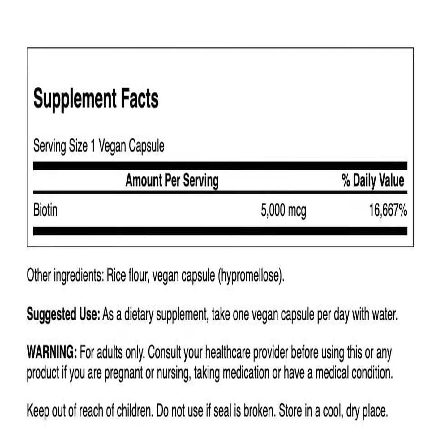Swanson Biotin Vitamin B7 5000 mcg Capsule, 100 Count