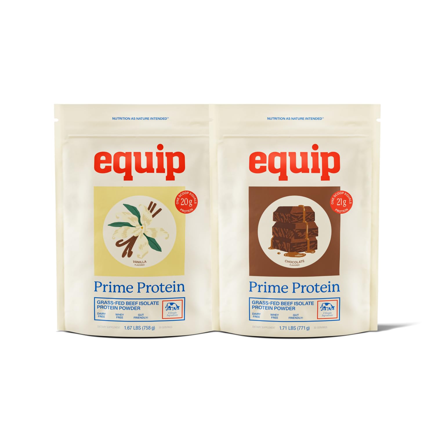 Equip Grass-Fed Isolate Beef Protein Powder, Chocolate & Vanilla, 54.4