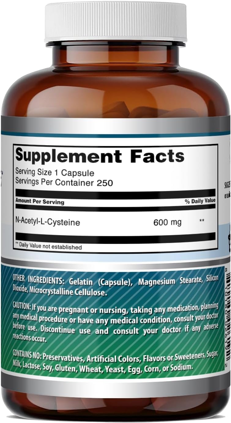 Amazing Nutrition NAC 600 Mg N-Acetyl Cysteine Supplement Capsules 500 Count