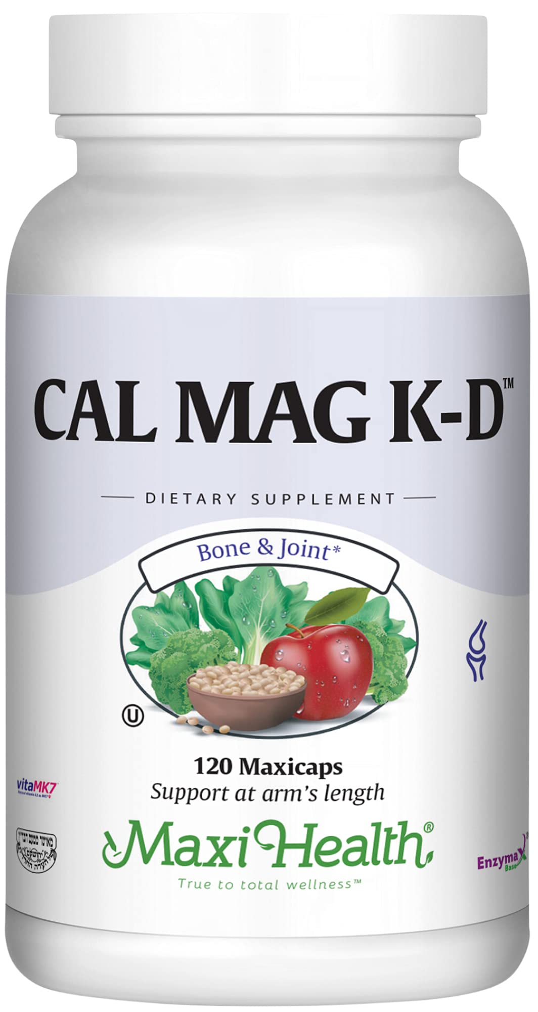 Maxi Health Men and Women 500 mg Calcium Supplement with Vitamin D3 (2000 IU), Magnesium (250 mg) and Vitamin K2 (150 mcg) - Bone, Teeth and Joint Support, 120 Capsules