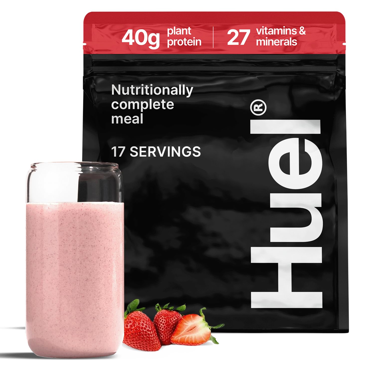 Huel Black Edition Strawberry 40g Vegan Protein Powder, 17 Servings