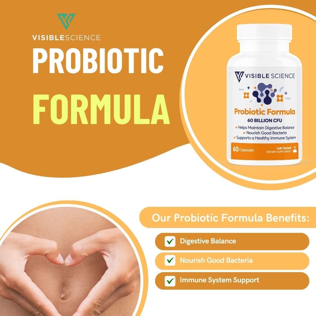Visible Science Probiotic Formula Probiotic Strains Gut Digestive & Immune Health Support 60 Billion CFU Capsules 60