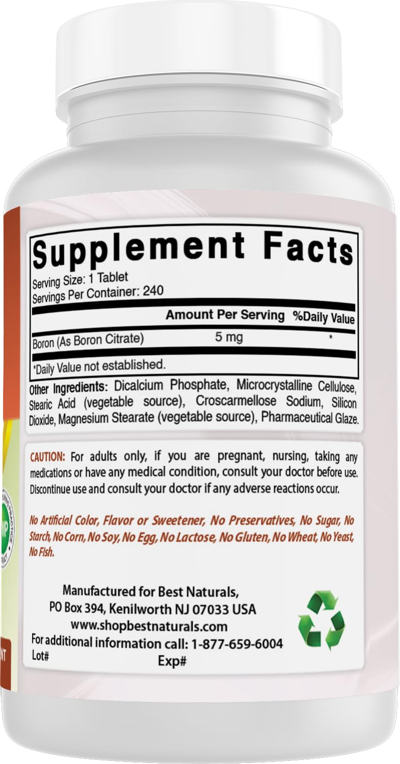 Best Naturals Boron Supplements 5 mg Tablets 240