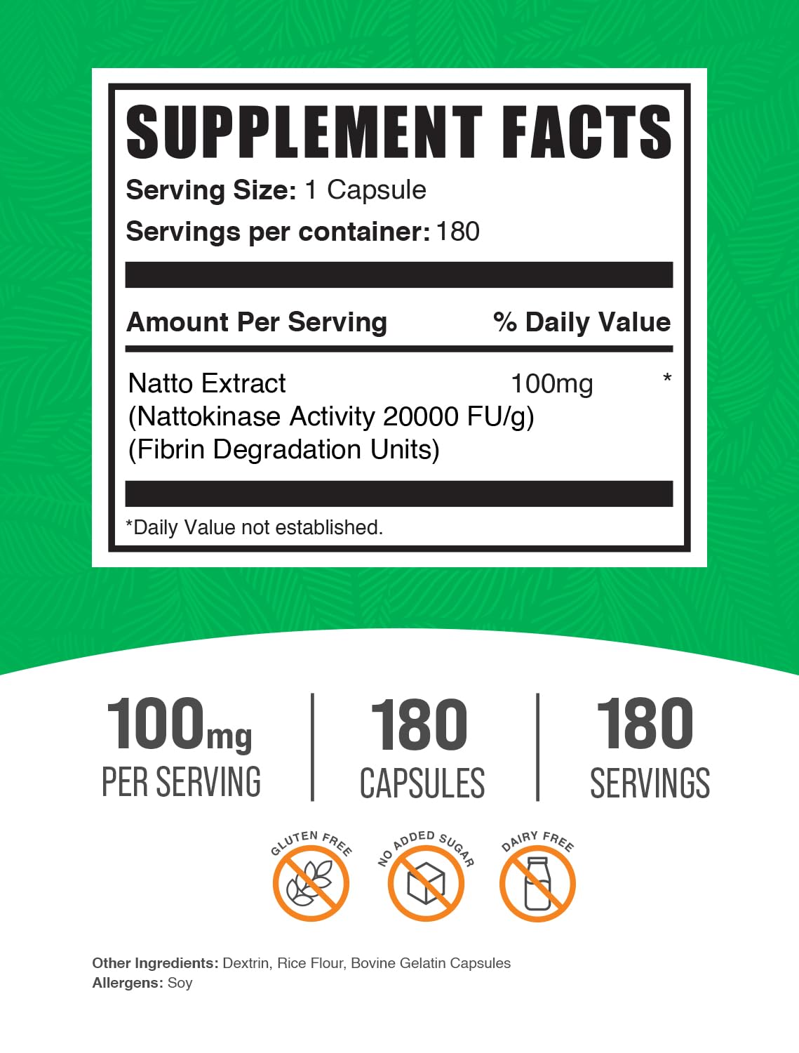 BulkSupplements Nattokinase 2000 FU Capsules, 180 Count