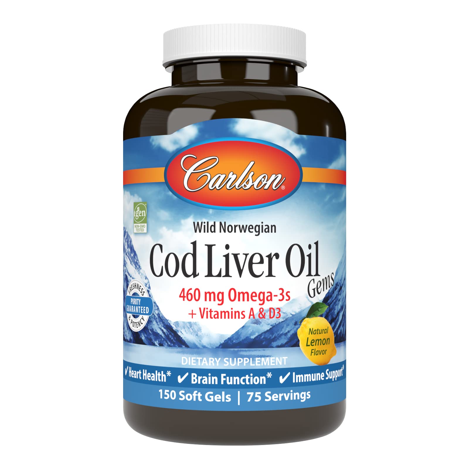 Carlson Cod Liver Oil Gems, 150 Softgels