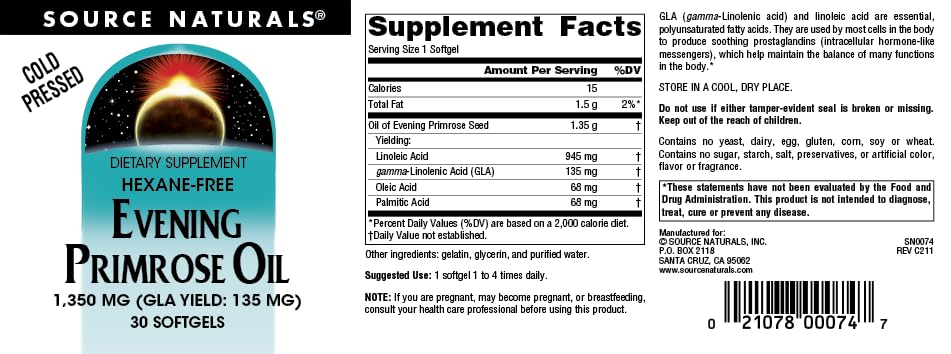 Source Naturals Evening Primrose Oil Softgels 30