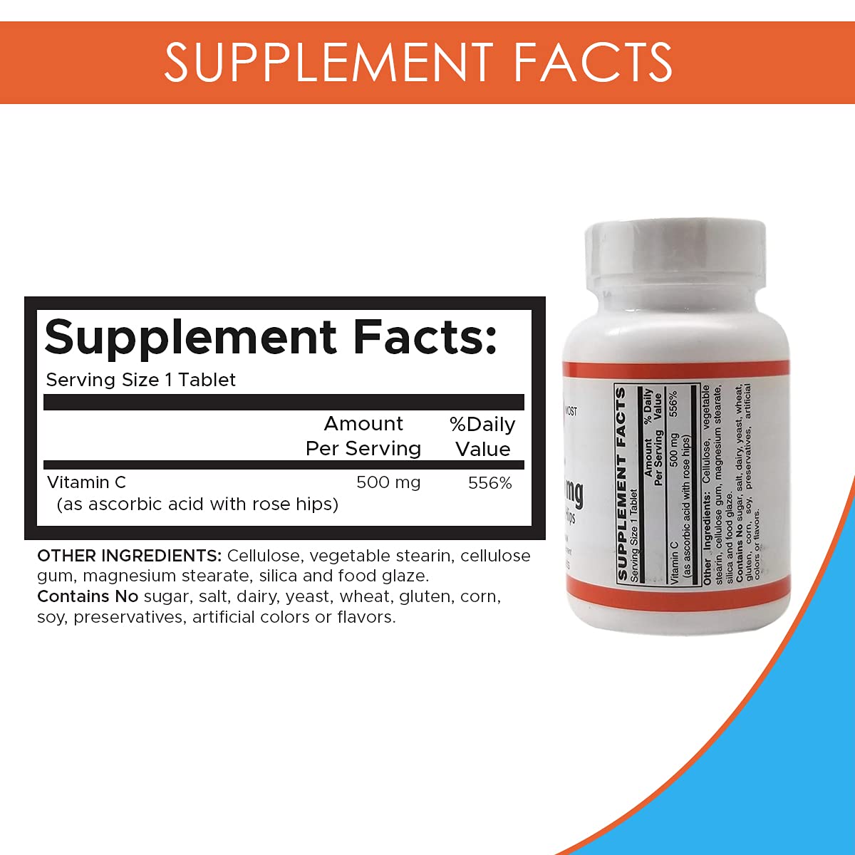 Holistic Health Vitamin C-500 with Rose HIPS 100 Tablets