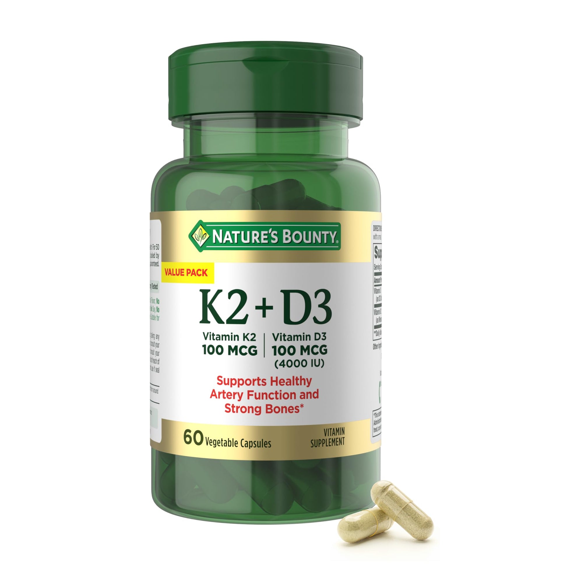 Nature's Bounty Vitamin D3 K2 Supplement Capsule, 60 Capsules