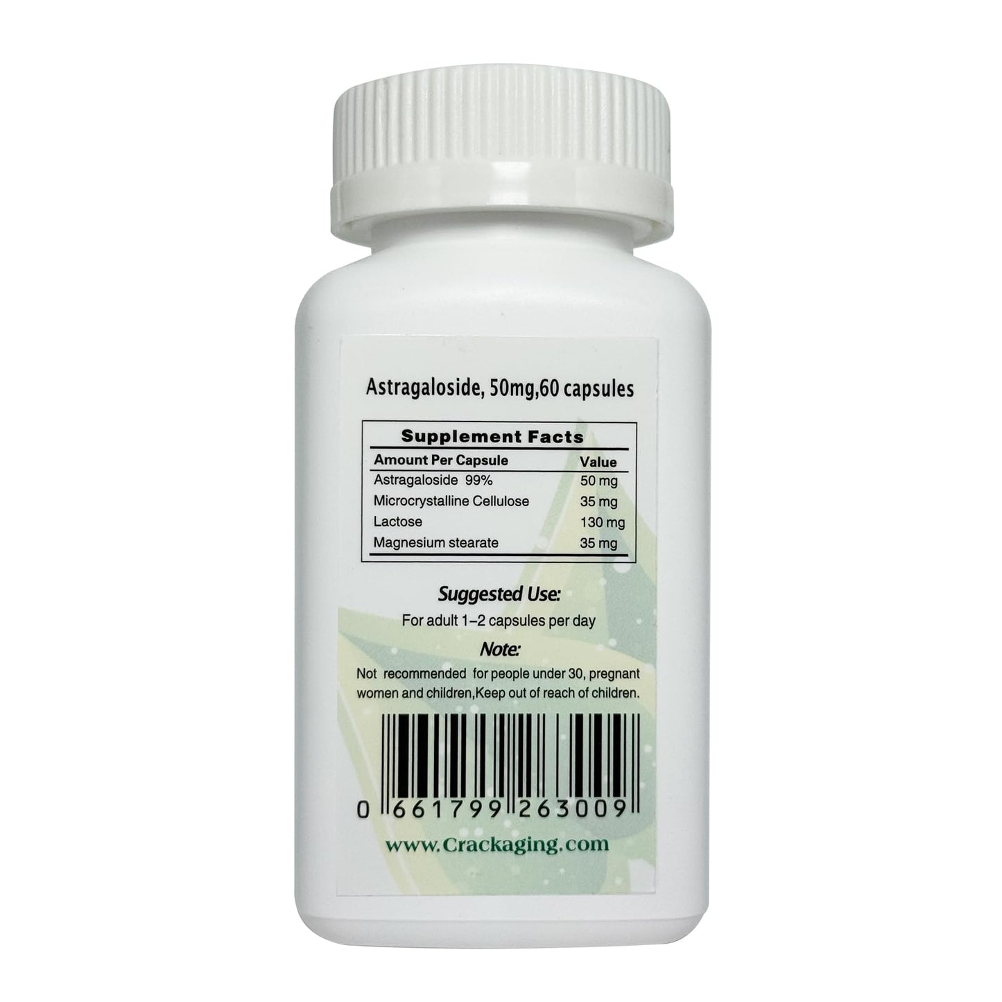 Crackaging Super-Absorption Cycloastragenol 50mg Anti-Aging Reactivate & DNA Cell Telomerase Supplements, 60 Capsules