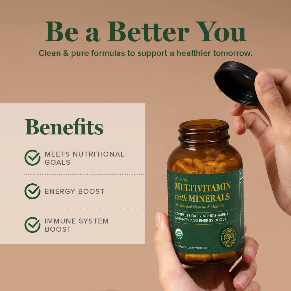 Global Healing Center USDA Organic Multivitamin for Women & Men Capsules, 120