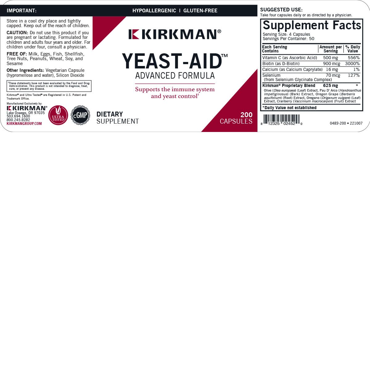 Kirkman Yeast Aid Advanced Formula Capsule 200 Capsules