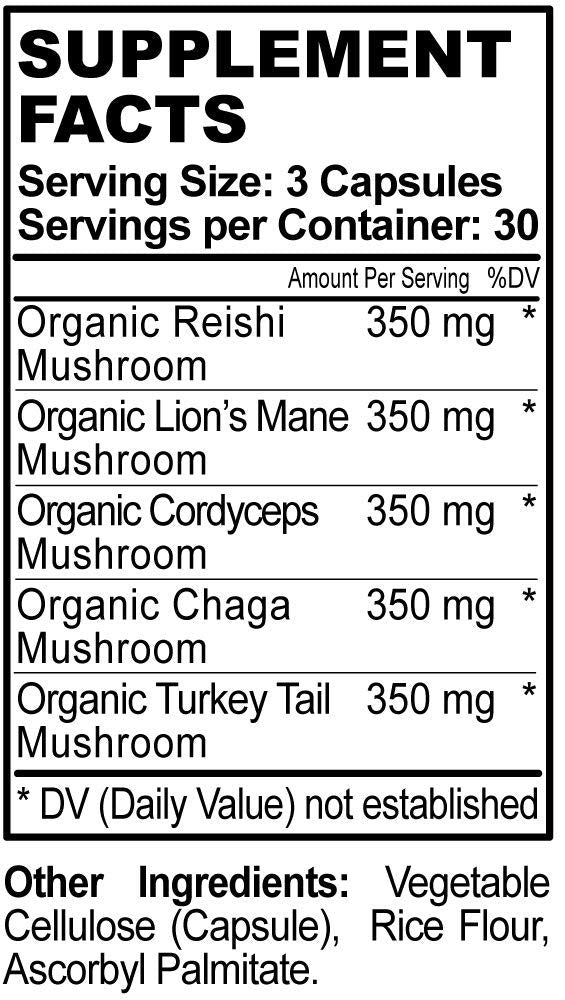 Hippie Farms 5 Mushrooms Reserve Blend Mushroom Supplement Powder Capsule 90 Count