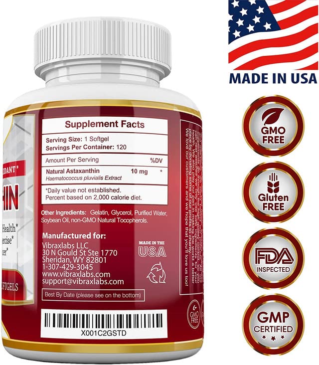 Vibraxlabs Astaxanthin 10mg Softgels, 120 Count