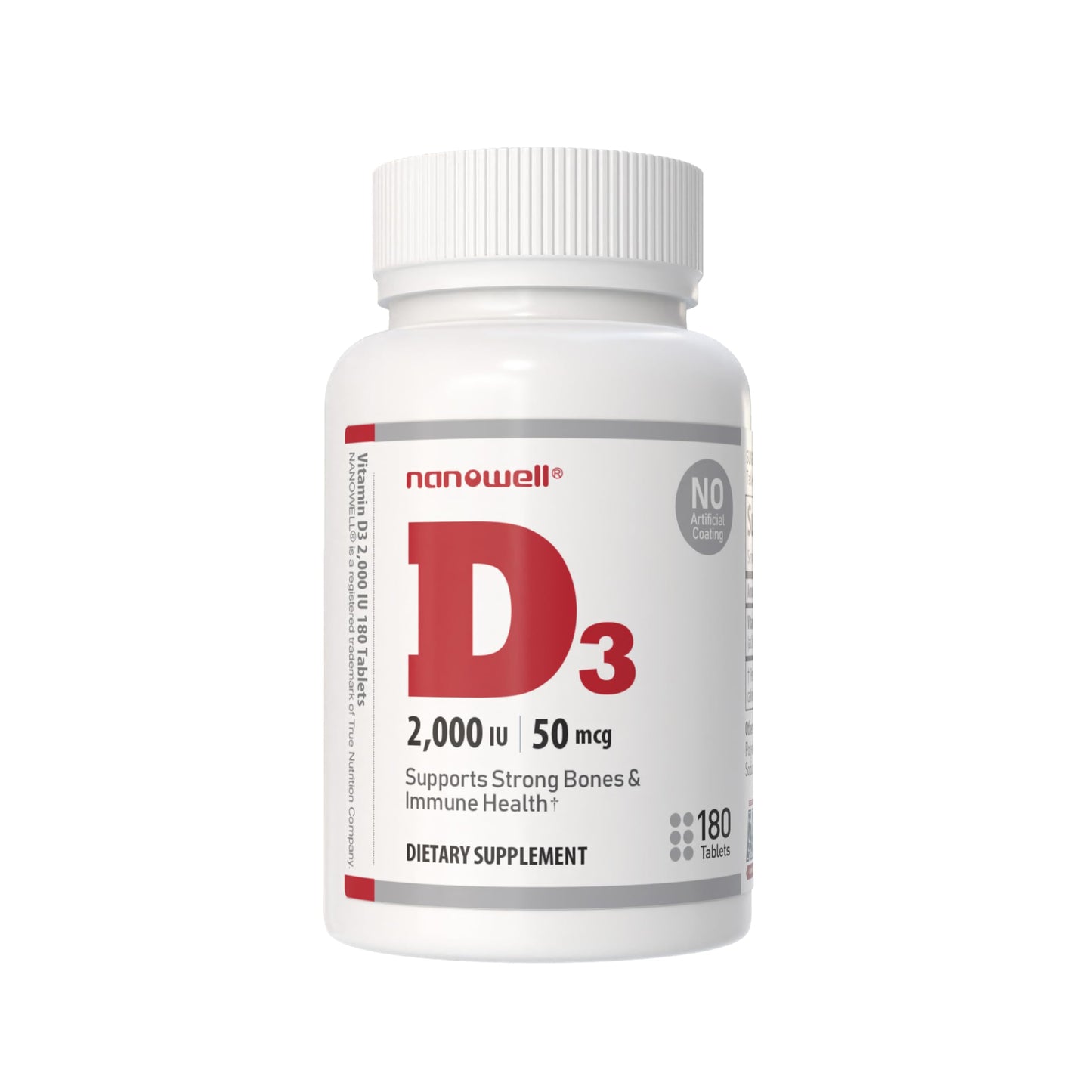 NANOWELL Vitamin D3 2000iu (50 mcg) Bone, Muscle Health and Immune Support Supplement, 180 Tablets