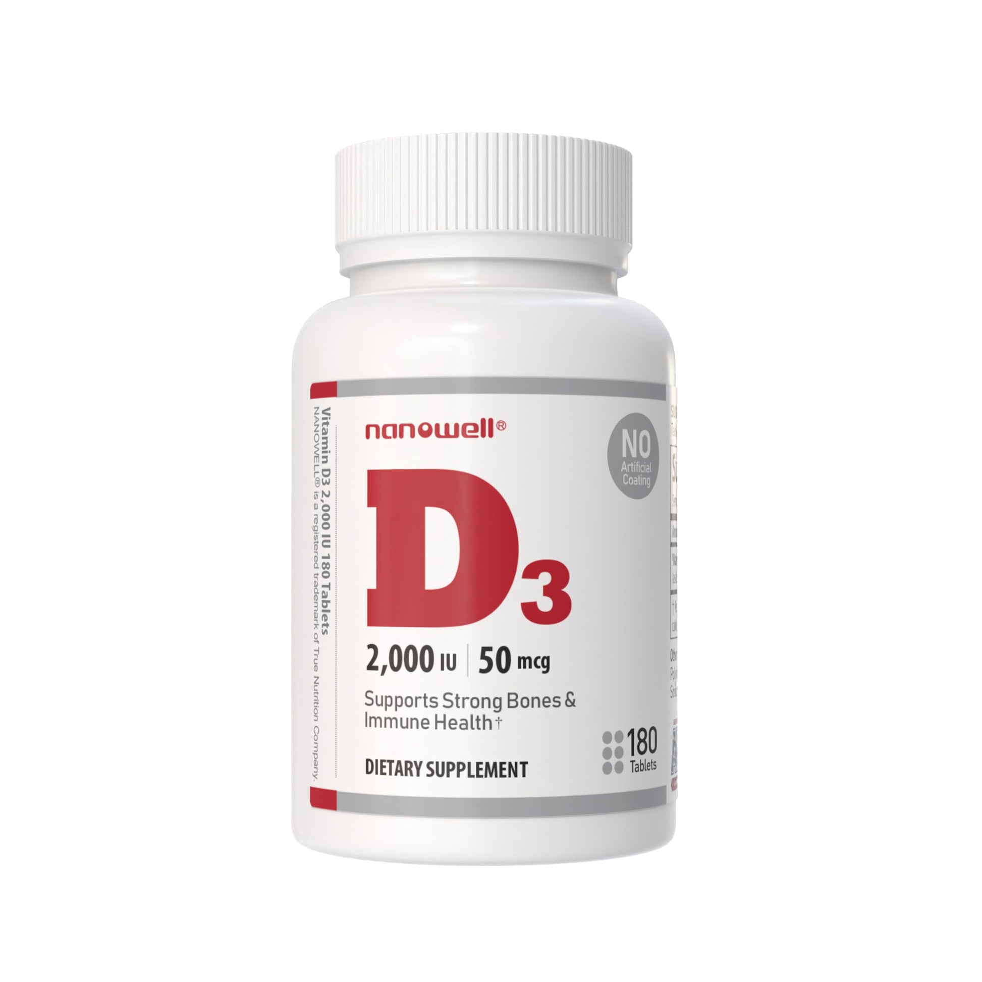 NANOWELL Vitamin D3 2000iu (50 mcg) Bone, Muscle Health and Immune Support Supplement, 180 Tablets