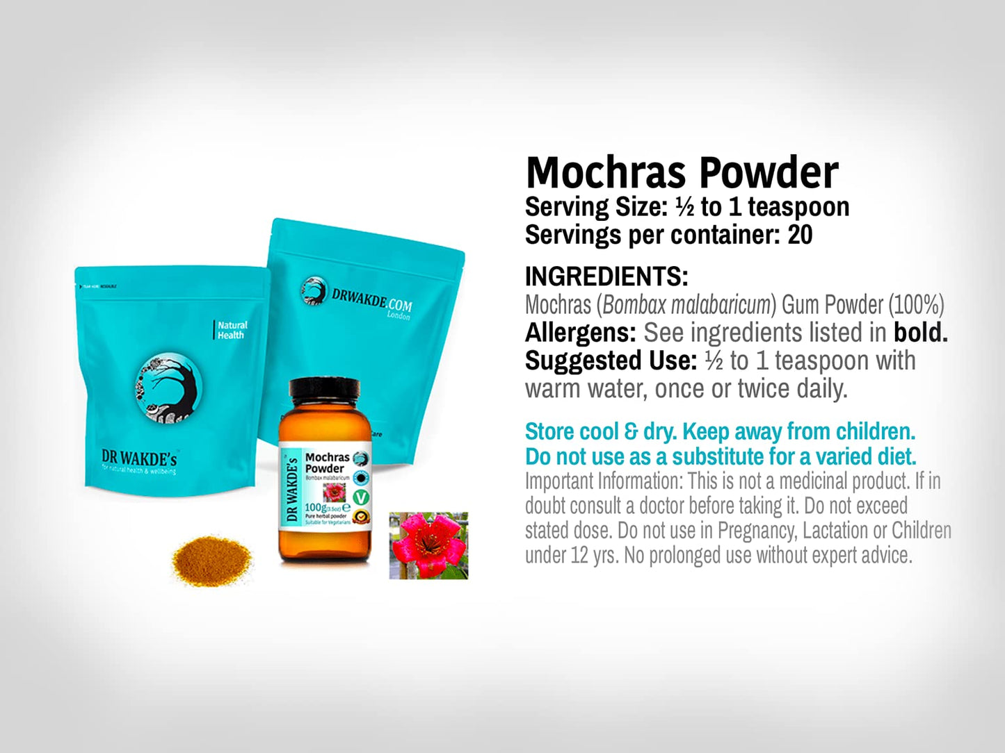 DR WAKDE's Mochras Powder (Bombax malabaricum), 3.53 oz