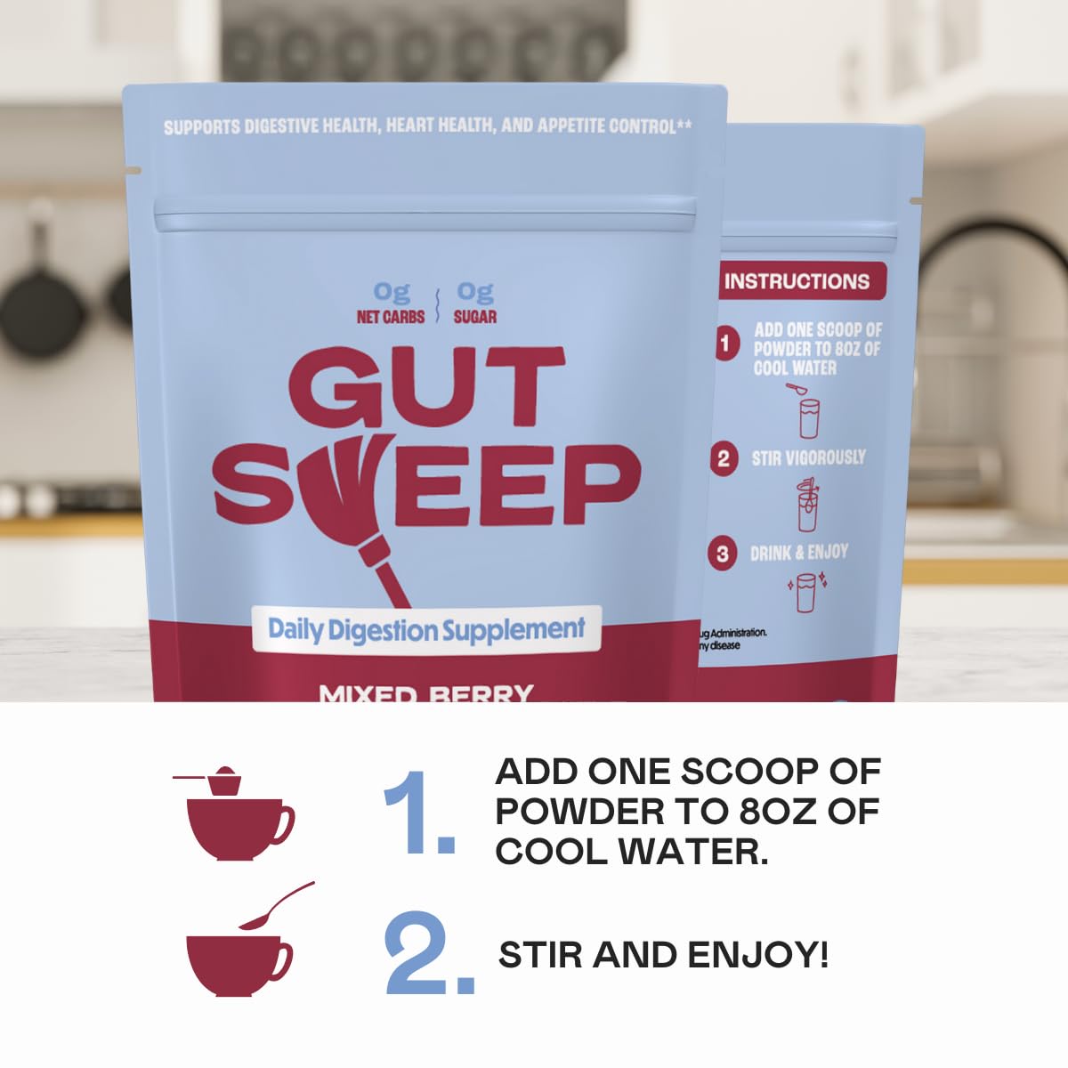 generic Gut Sweep Psyllium Husk Powder 8 oz Daily Digestion Supplement Gluten Free & Plant Based Keto & Paleo Friendly Mixed Berry