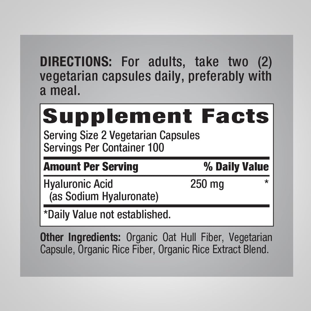 Piping Rock Hyaluronic Acid Supplement 250 mg Capsules, 200 Count